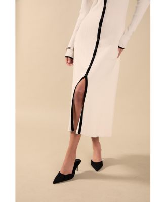 Women's Knit V Neck Long Sleeve Midi Dress