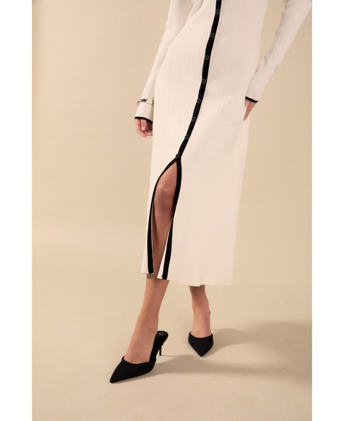 endless rose Women's Knit V Neck Long Sleeve Midi Dress