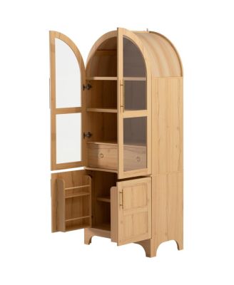 71" Arched Farmhouse Kitchen Pantry Cabinet with Shelves & Hidden Drawer