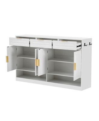  Farmhouse Sideboard with 3 Drawers, 4 Doors, 59.1" Storage Buffet