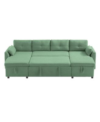 Streamdale Modern U-shaped Sleeper Sofa with Storage & USB Ports, Green