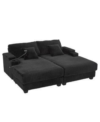 Streamdale Modern Chaise Sofa with Adjustable Backrest, Cup Holders, Phone Holder & Storage, Light Gray