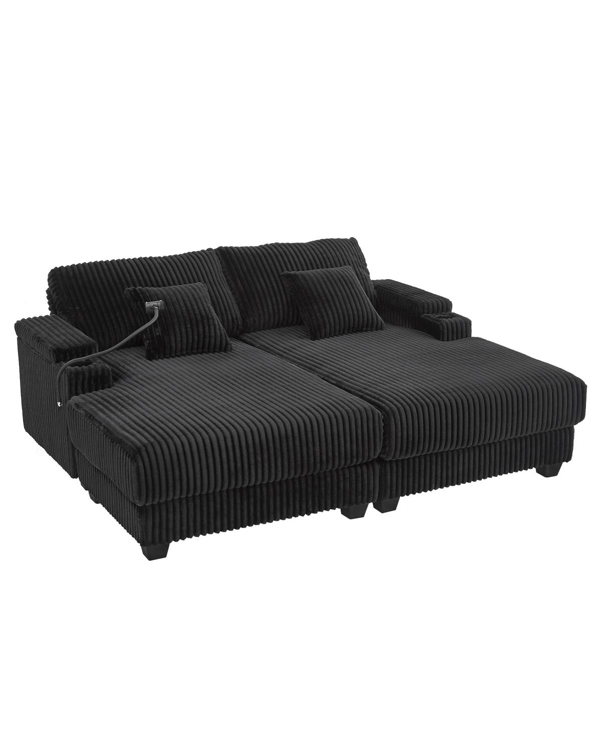 Streamdale Modern Chaise Sofa with Adjustable Backrest, Cup Holders, Phone Holder & Storage, Light Gray