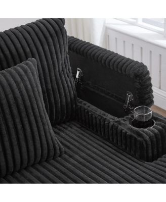 Streamdale Modern Chaise Sofa with Adjustable Backrest, Cup Holders, Phone Holder & Storage, Light Gray