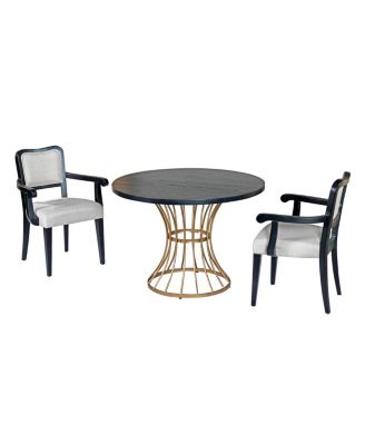 42" Round Dark Oak Dining Set with 2 Upholstered Chairs - Rustic-Modern Style