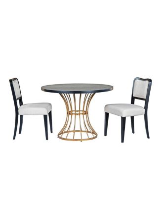 42" Round Dark Oak Dining Set with 2 Upholstered Chairs - Rustic-Modern Style