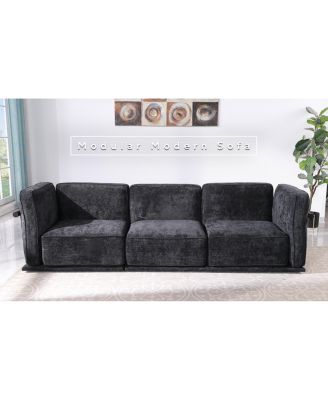  Fashionable modular chenille sofa with iron and wood frame, Black