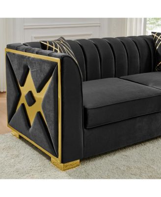 Streamdale Luxurious Velvet Sofa with Geometric Gold Hardware & Metal Feet