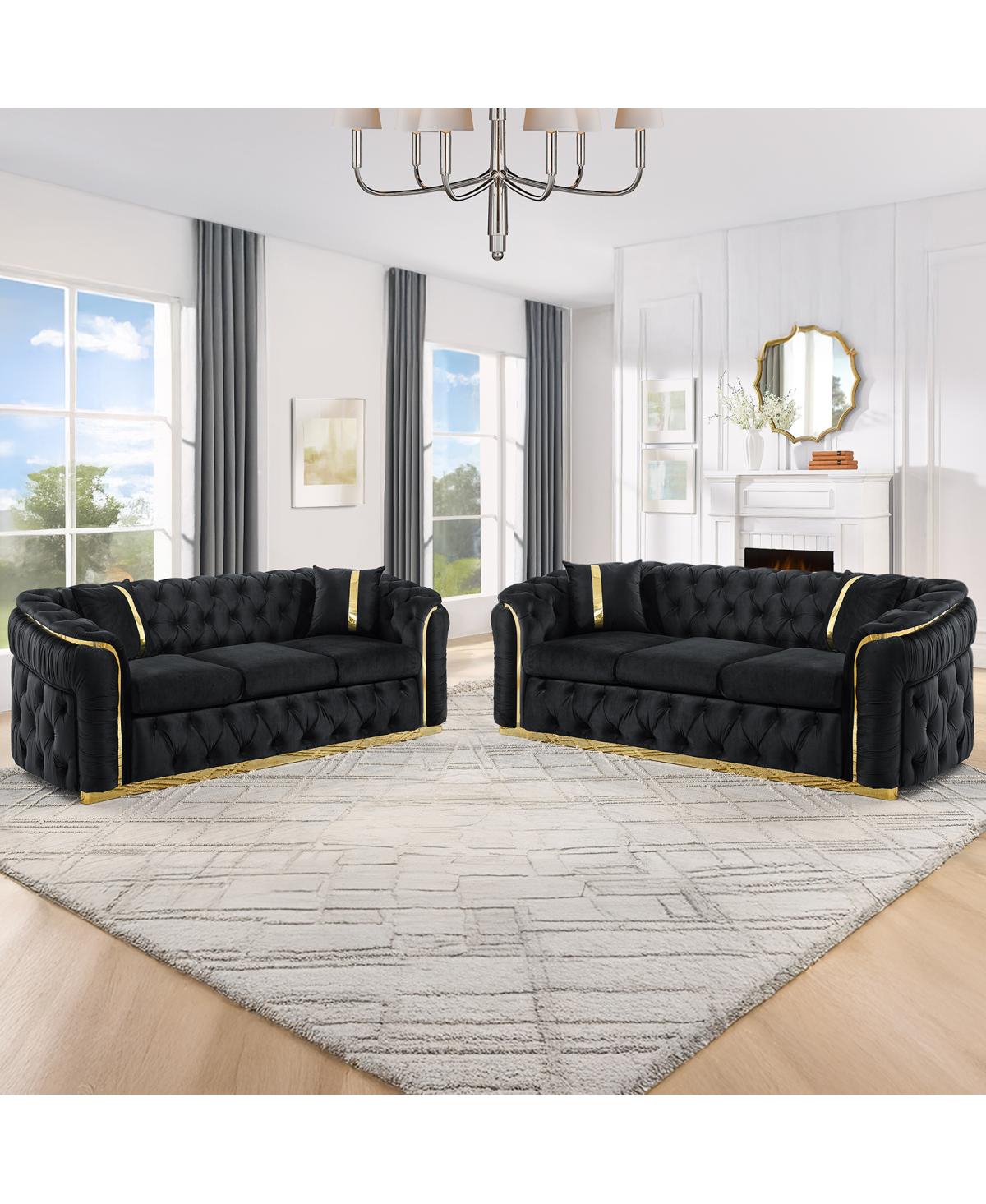 Streamdale Velvet Button Tufted Sofa Couch with 2 Pillows, 3 Seater Luxury Chesterfield Sofa Set