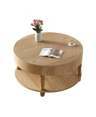  Coffee Table with Dual Storage, 31.5" Modern Round Table (Natural Wood