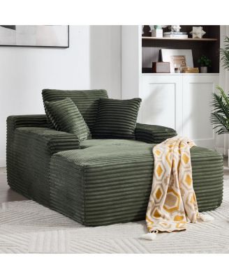Streamdale Green Corduroy Chaise Lounge Sleeper Sofa with Pillows, No Assembly.
