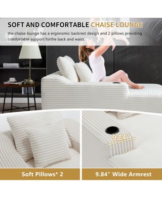 67" Corduroy Chaise Lounge Sleeper Sofa with Armrest, White