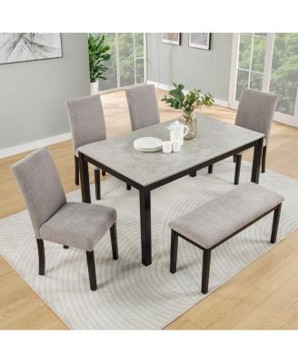 6-Piece Dining Table Set with Bench, Solid Wood Kitchen Table