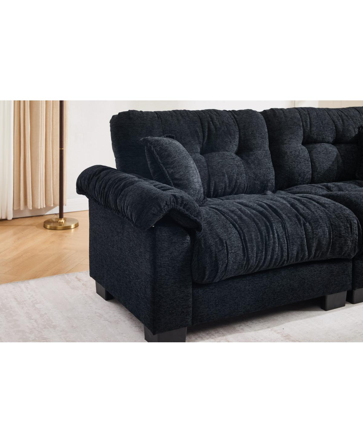 Streamdale Furniture Casual 3-seater chenille pleated sofa Black