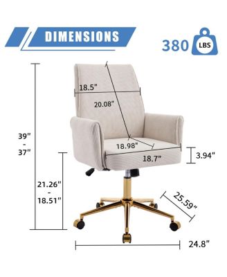  Mid-back office chair, striped fabric, ergonomic design, White