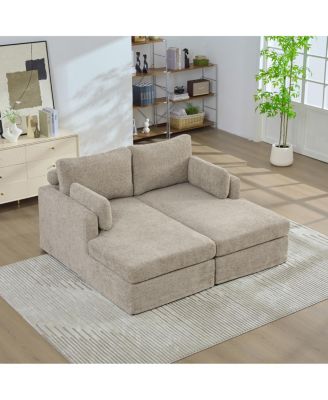  63.39" Wide Chenille Sofa Bed with Cushions & Metal Legs