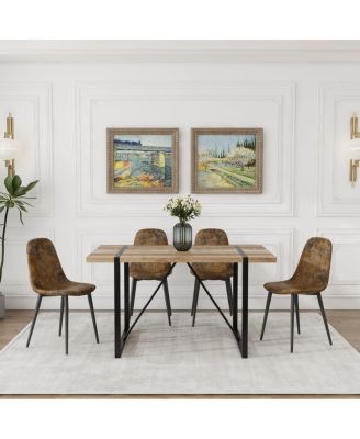 55" MDF Wood Dining Table and 4 Modern Chairs Set, Mid Century Kitchen Table Set