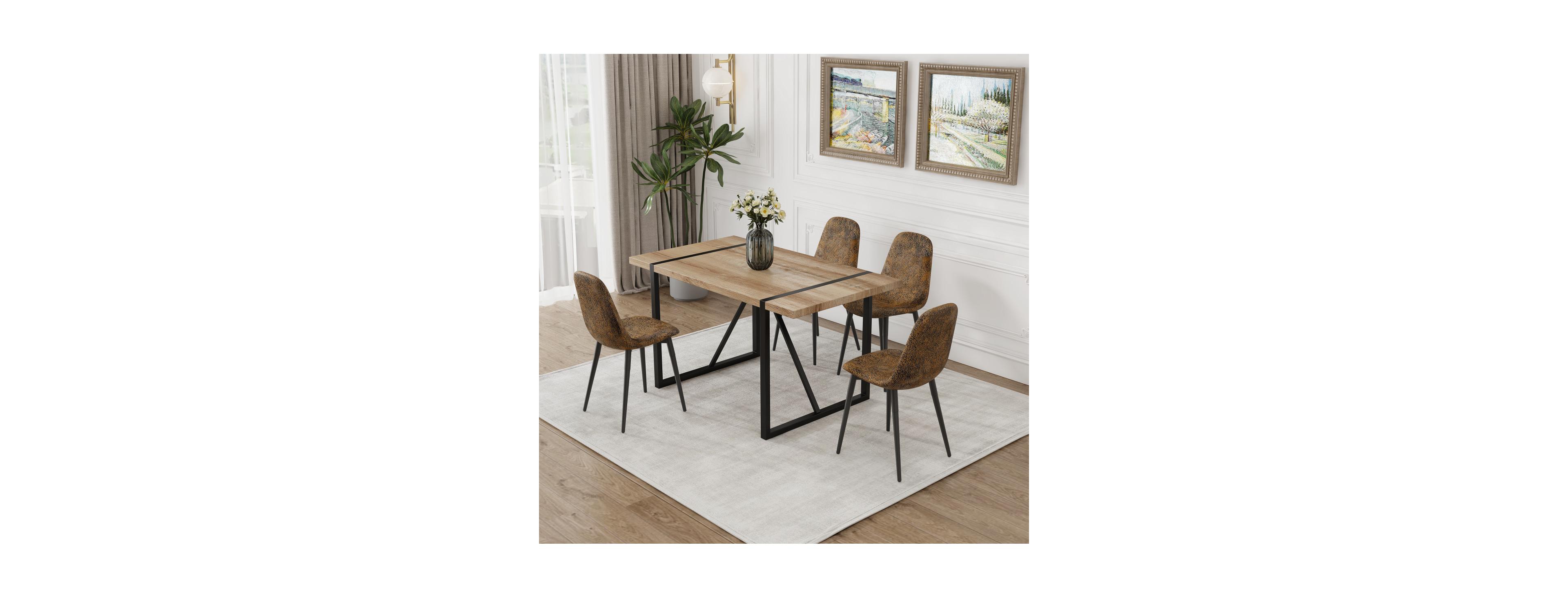 Streamdale Furniture 55" Mdf Wood Dining Table and 4 Modern Chairs Set, Mid Century Kitchen Table Set