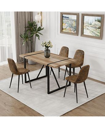 55" MDF Wood Dining Table and 4 Modern Chairs Set, Mid Century Kitchen Table Set