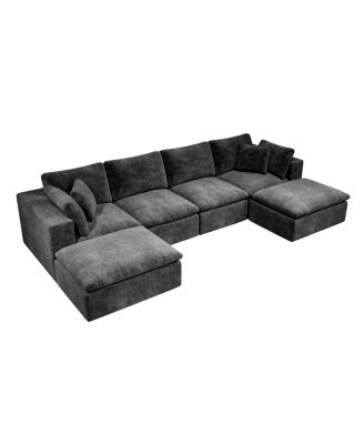  Modular Upholstered Corduroy Sectional Sofa, 5PC Free Combination, Gray