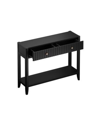  Console Table with Drawers, Narrow Wood Accent Sofa Table, Black