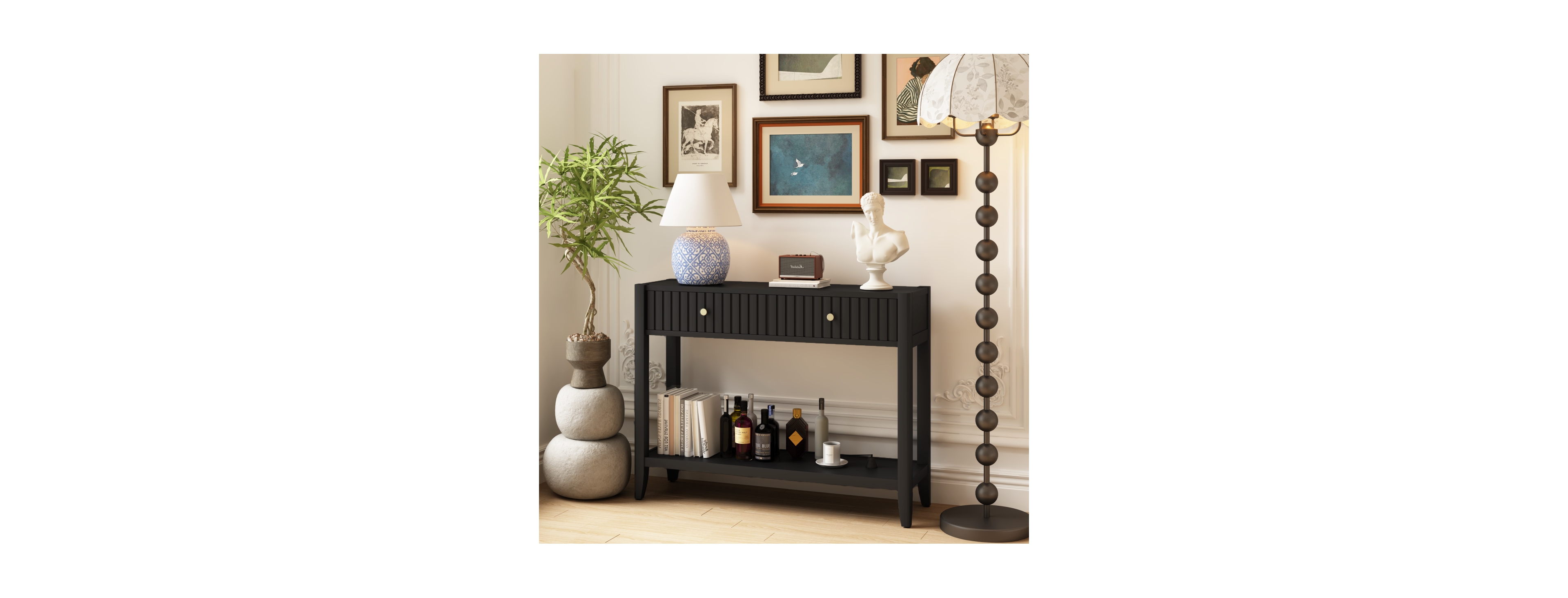 Streamdale Furniture Console Table with Drawers, Narrow Wood Accent Sofa Table, Black
