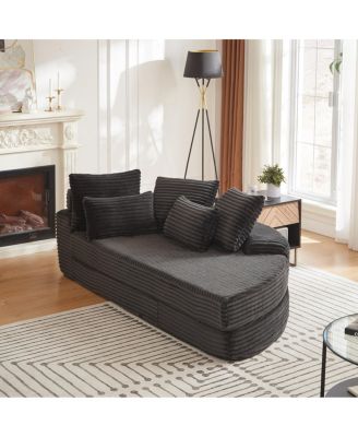 78.5-Inch Corduroy Semi-Circular 2-in-1 Sofa Bed with Neck Pillow & 5 Throw Pillows