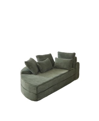 78.5-Inch Corduroy Semi-Circular 2-in-1 Sofa Bed with Neck Pillow & 5 Throw Pillows