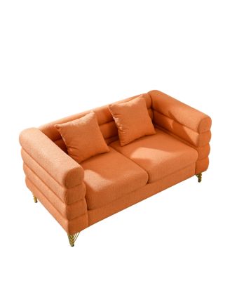 60Inch 2 Seater Sectional Sofa, Living Room Comfort Fabric, Deep Seating, Orange Teddy