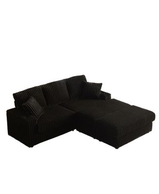  84" Corduroy 3-Seater Sofa w/ Pillows, Ottomans, Storage & Cup Holders