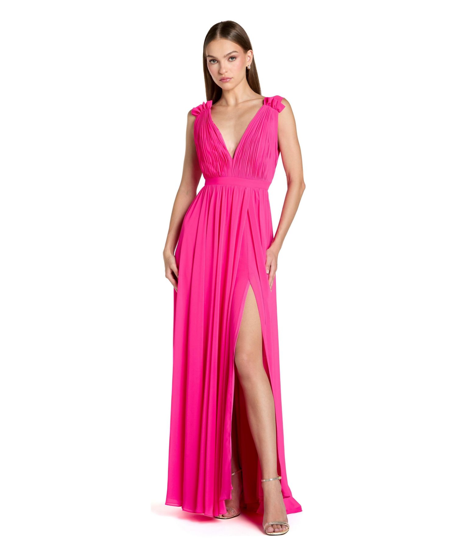Women's Sleeveless Pleated Chiffon V-Neck Gown