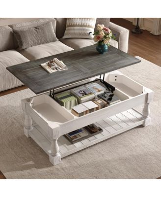  Farmhouse Lift Top Coffee Table with Storage - Handcrafted Solid Wood, Antique Gray