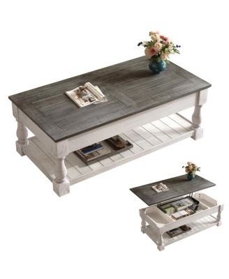  Farmhouse Lift Top Coffee Table with Storage - Handcrafted Solid Wood, Antique Gray