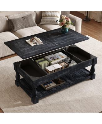 Farmhouse Lift Top Coffee Table with Storage - Weathered  Finish