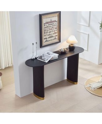 Narrow Console Table with Stainless Steel Legs, Modern Black MDF Sofa Table
