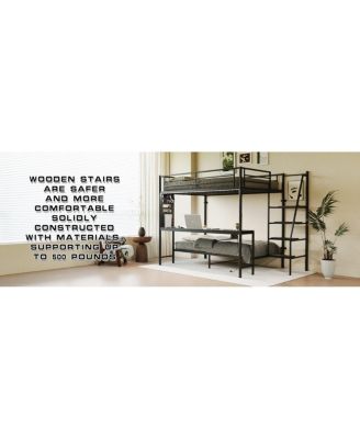 Black full size bunk bed with twin size, LED light and charging socket