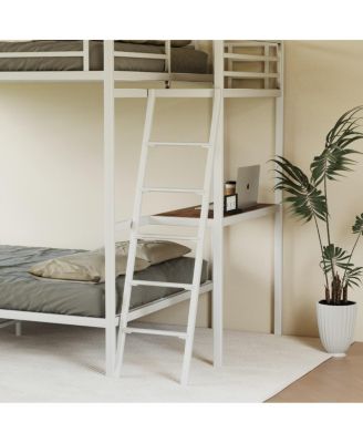 White full size bunk bed with LED light and charging socket