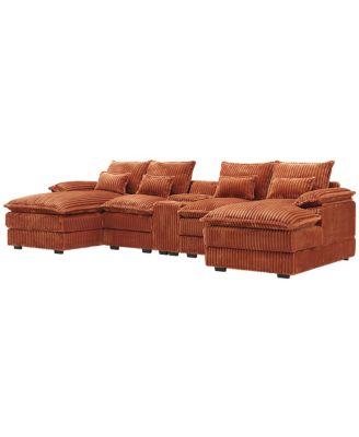 120" 5-piece U-shaped sofa w/ console, USB ports & 4 pillows