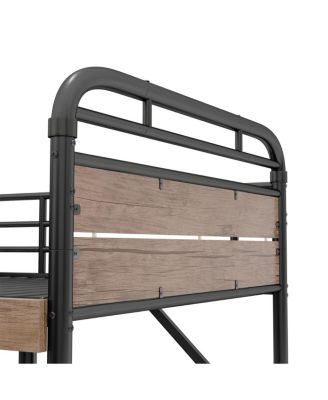 Twin XL over Twin XL Metal Bunk Bed with LED & Charge Station, 2 Drawers