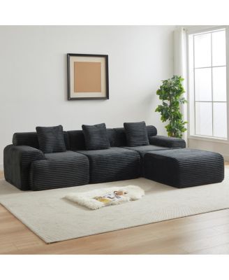 Streamdale 114-inch Corduroy Modular Sofa with Inlaid Design, 3 Pillows, Wider Backrest, 4 Modules.