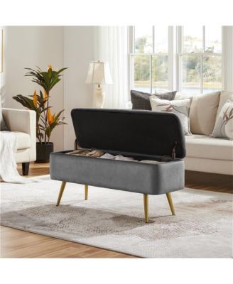 Upholstered Ottoman Footstool Bench with Storage Compartment