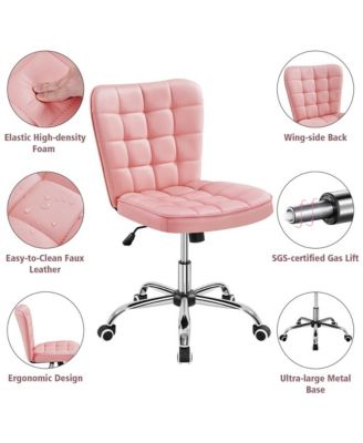 Modern Tufted Armless Desk Chair with Chrome-finish Metal Base, Rolling Wheels, Adjustable Seat Heigh