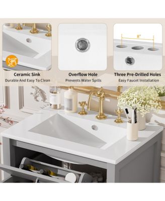 24 in. Bathroom Vanity Combo with Ceramic Sink, Luxurious Space-Saving Vanity with 2 Soft Close Doors