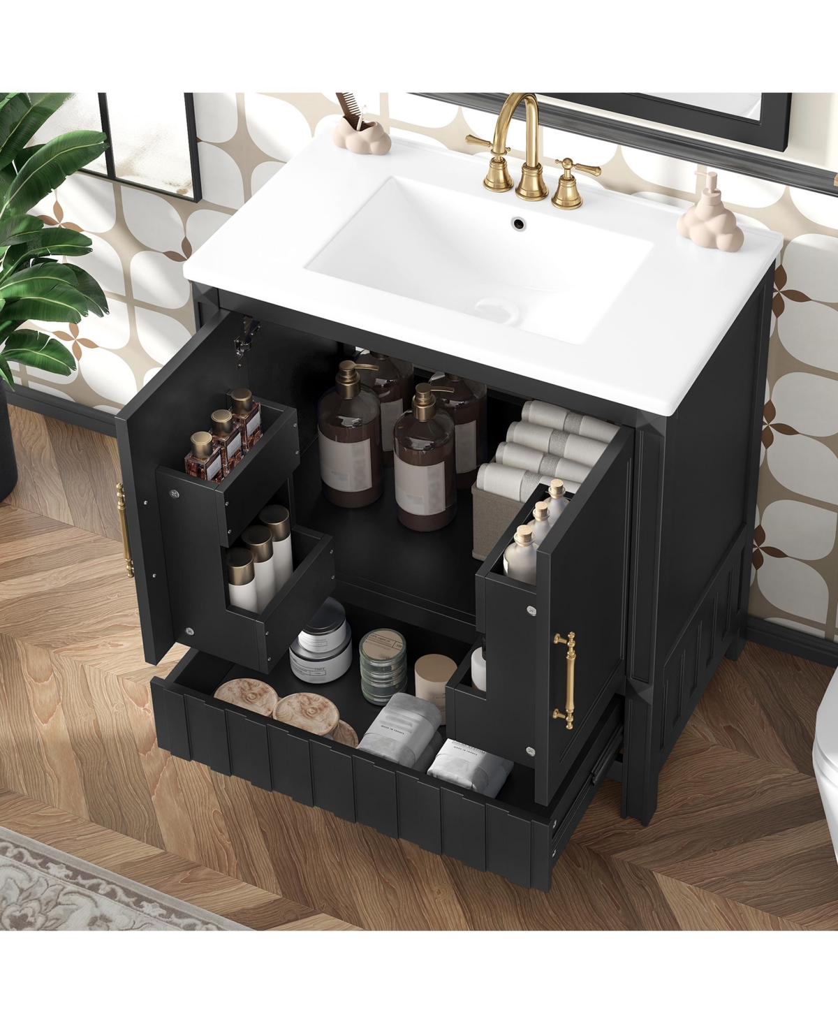 Cesicia 30 in. Bathroom Vanity with Sink, Multi-functional Cabinet Doors, Storage Shelves and Drawers