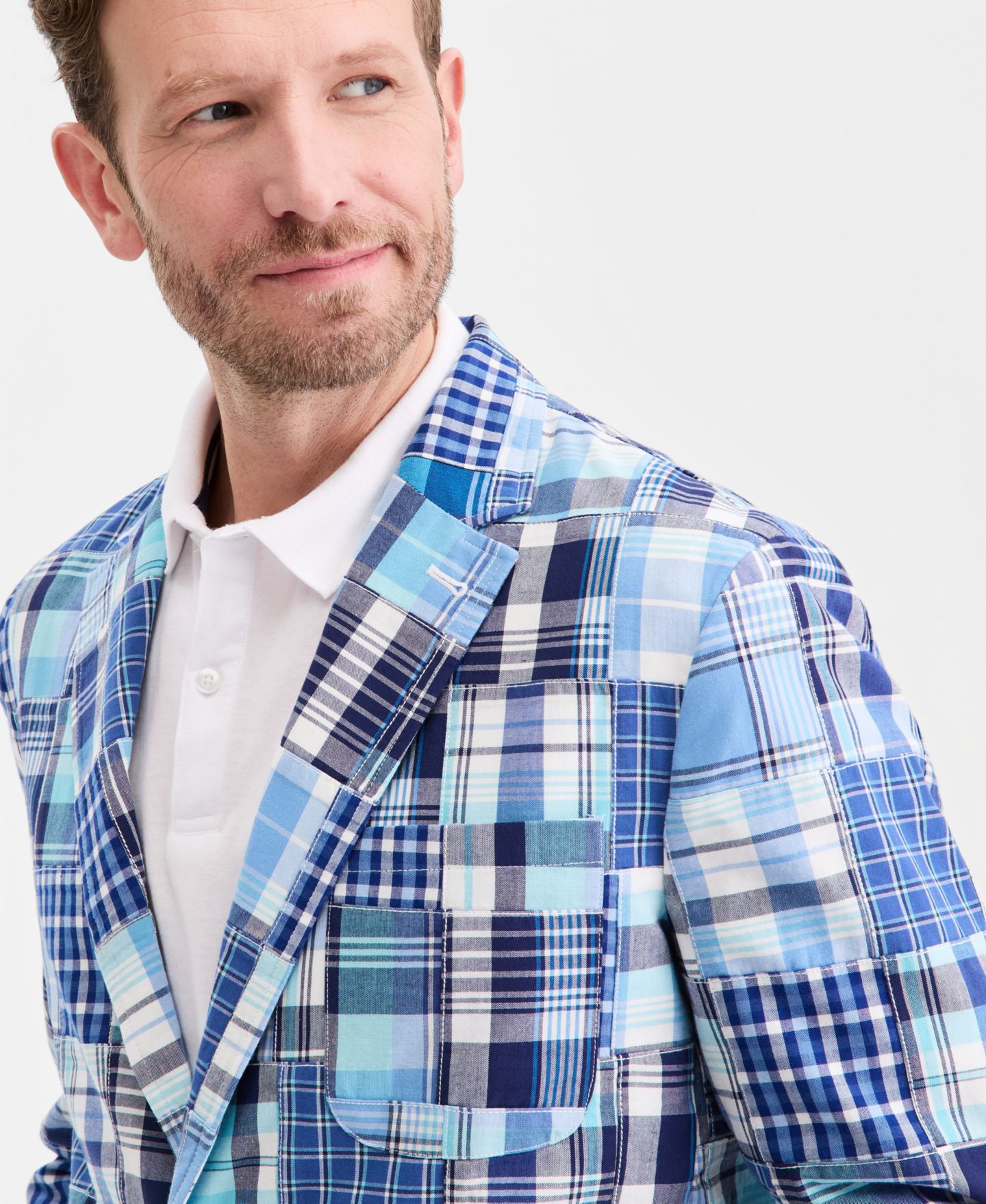 Мужской пиджак Club Room Patchwork Madras Regular-Fit Blazer, цвет: Клетчатый шамбре — фото 2