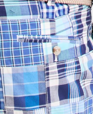 Men's Regular-Fit Madras Plaid Patchwork 9" Shorts