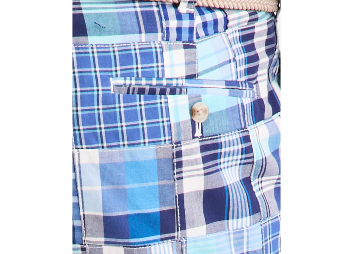 Men's Regular-Fit Madras Plaid Patchwork 9" Shorts