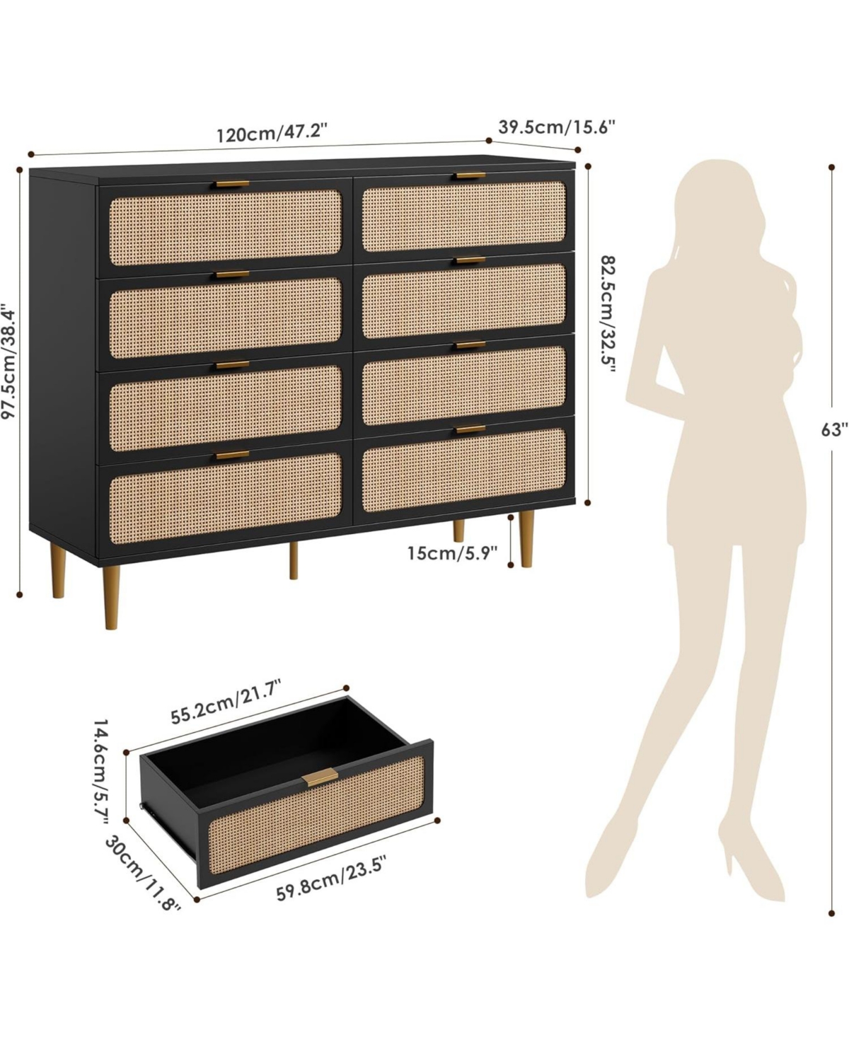 gaomon Rattan Drawer Dresser for Bedroom