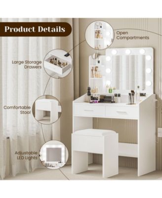 Vanity Desk with Mirror and Lights, Makeup Vanity with Power Outlet