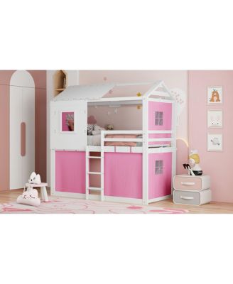 Twin Size Bunk Wood House Bed with Tent
